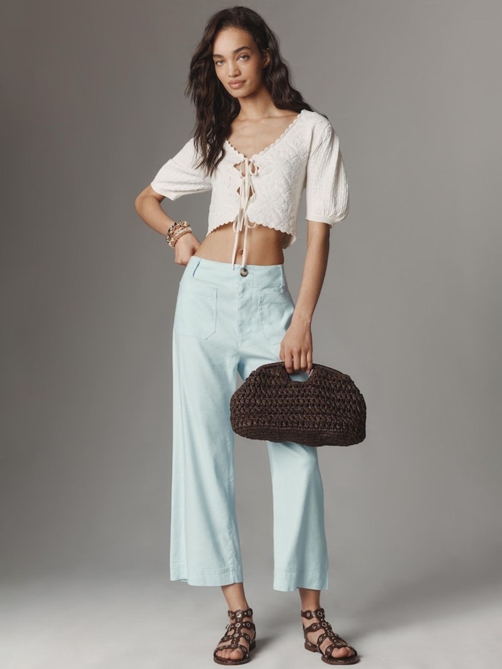 Anthropologie Delicate Blue Maeve The Colette Cropped Wide-Leg Trousers Size 25